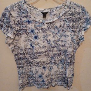 Ann Taylor white blue grey Floral print cotton modal top t-shirt Women's size S